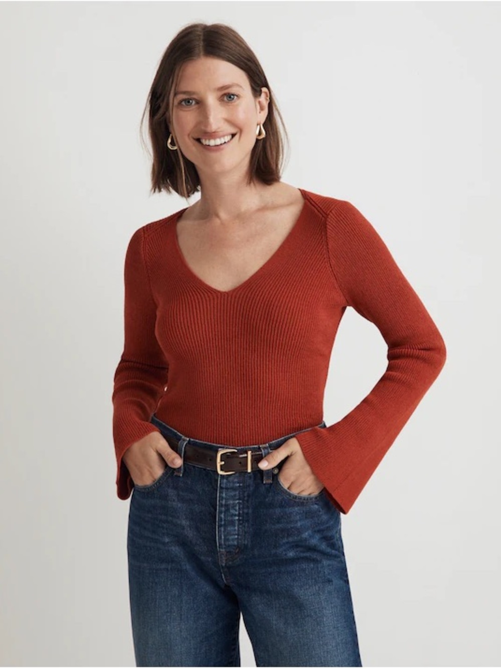 Madewell Flared-Sleeve V-Neck Sweater